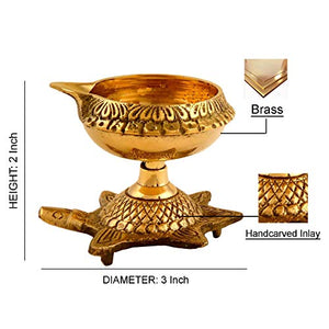 Hashcart Handmade Brass Kuber Diya with Turtle Base, Engraved Design Diyas for Pooja and Return Gifts- (Gold) - Home Decor Lo