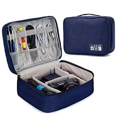 EAYIRA Gedget Organiser Electronics Accessories Organizer Bag, Universal Carry Travel Gadget Bag for Cables, Plug and More, Perfect Size Fits for Pad Phone Charger Hard Disk (Dark Blue) - Home Decor Lo
