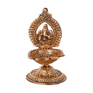 Collectible India Metal Ganesha Design Decorative Diya (Golden, 4.5 X 2 X 2 Inch) - Home Decor Lo