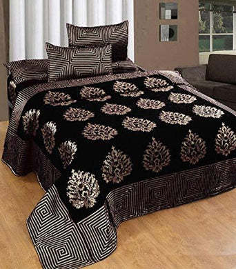 Spangle Homes 500 TC Velvet Chenille Weaved Double King Bedsheet with 2 Pillow Covers - 90 inch X 100 inch (Black) - Home Decor Lo