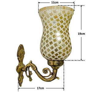 DEVBEADS Golden Wave Hurricane Wall Bracket Glass Mosaic Lamp 19cm - Home Decor Lo