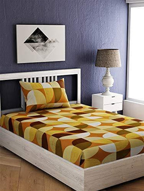 EVER HOME Flora Cotton 144 TC Single Bedsheet with 1 Pillow Cover- (152*224) cm (Yellow) - Home Decor Lo