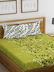 Ahmedabad Cotton Superior 160 TC Cotton Double Bedsheet with 2 Pillow Covers - Floral, Green - Home Decor Lo