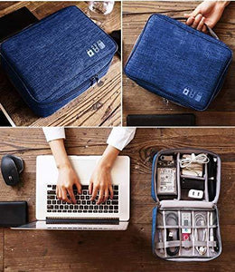 EAYIRA Gedget Organiser Electronics Accessories Organizer Bag, Universal Carry Travel Gadget Bag for Cables, Plug and More, Perfect Size Fits for Pad Phone Charger Hard Disk (Dark Blue) - Home Decor Lo
