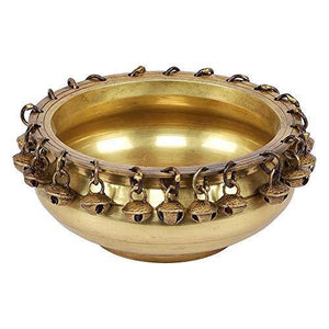 Two Moustaches Brass Urli Traditional Bowl with Bells Showpiece - Home Decor Lo