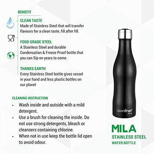 Greenchef Mila Stainless Steel Water Bottle (Black, 1000ml) - Home Decor Lo