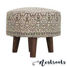 Load image into Gallery viewer, Nestroots Printed Ottoman Cushion Footrest Stool Pouf - 4 Wooden Legs Added Stability (Off-White Printed) - Home Decor Lo