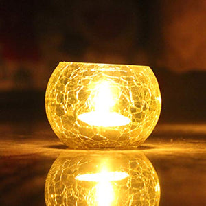 Brahmz Candle Holder Crackle Tealight Votive for Home Decor Gift Glass Candle Votive (Yellow - Pack of 2) - Home Decor Lo