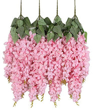 Load image into Gallery viewer, Duovlo Silk Wisteria Flower Artificial 2.13 Feet Hanging Wisteria Vine Fake Flower Bush String Home Party Wedding Decoration,Pack of 4 (Pink) - Home Decor Lo