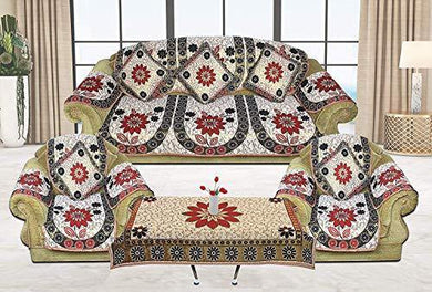 KK Home Store Decor Cotten Chenille Heavy Fabric 500 TC Floral Design 5 Seater Sofa Cover with 6 Arm Set | 5 Piece Cushion Cover | Table Cover |-18 Piece Multicolour - Home Decor Lo