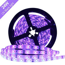 Load image into Gallery viewer, YGS-Tech 24 Watts UV Black Light LED Strip, 16.4FT/5M 3528 300LEDs 395nm-405nm Waterproof IP65 Blacklight Night Fishing Sterilization Implicitly Party with 12V 2A Power Supply - Home Decor Lo