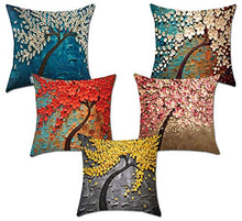 Load image into Gallery viewer, CIDIZY Jute Tree Floral Print Cushion Cover (Multicolour, 16x16 inches) - Set of 5 - Home Decor Lo
