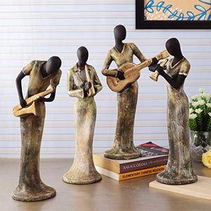 TIED RIBBONS Set of 4 Decorative Ladies Playing Musical Instrument Showpiece Collectible Figurines for Home Décor Wall Shelf Table Office Living Room Decoration Item (34 cm X 10 cm) - Home Decor Lo