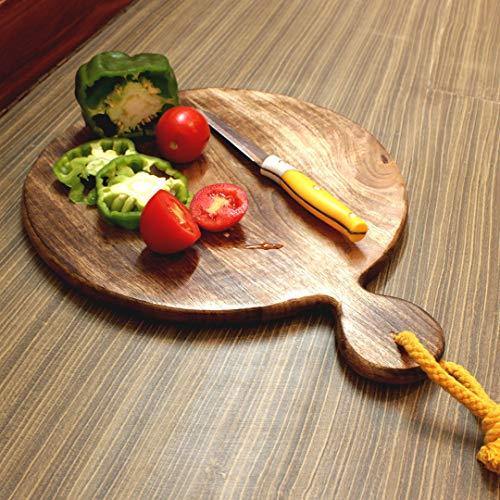MIB Wooden Circular Pizza Serving Platter/Chopping Board for Kitchen (Round with Handle) - Home Decor Lo