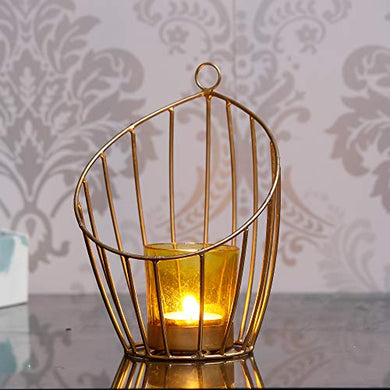 Webelkart Decorative Cage Golden Candle Holder for Home Decoration, for Home Room Bedroom Lights Decoration | Made in India Products - Free Tea Light Candles by Webelkart - Home Decor Lo