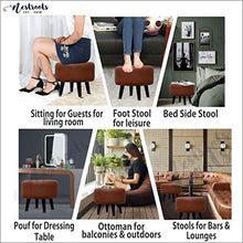 Load image into Gallery viewer, Nestroots Stool with for Living Room Sitting Ottoman upholstered Foam Cushioned pouffe Puffy for Foot Rest Home Furniture with 4 Wooden Legs leatherite (14&quot; inch Height Brown Set of 2) - Home Decor Lo