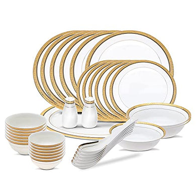 NEVINE Posh Collection Golden Series Light Weight Bone China Dinner Set of 36 Pieces Lighter Thinner Superior Quality |Design 1