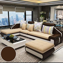 Load image into Gallery viewer, Quality Assure Furniture Roland Hardwood Sectional Leather Sofa Set with one Puffy (Cream and Brown) - Home Decor Lo