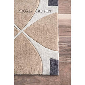 Regal Carpet Embossed Carved Handmade Tuffted Pure Woollen Thick Geometrical Carpet for Living Room Bedroom Size 4 x 6 feet (120X180 cm) Beige & White Multi - Home Decor Lo
