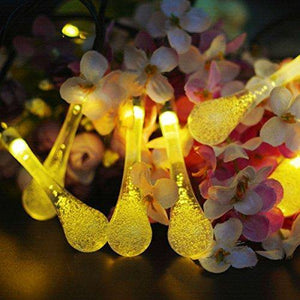 Quace Solar String Lights 6m/20ft 30 LED Water-Resistant Lights Festival Decoration Crystal Water Drop String Lights for Indoor Outdoor Bedroom Patio Lawn Garden Party Decorations - Warm White - Home Decor Lo
