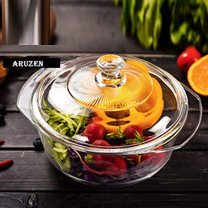 ARUZEN Glass Casserole Deep Round - (1 LTR) Oven and Microwave Safe Serving Bowl with Glass Lid Set of (1) - Home Decor Lo