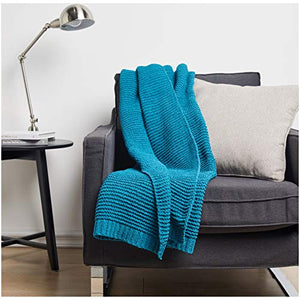 AmazonBasics Knitted Chenille Throw Blanket - 66 x 90 Inches, Teal - Home Decor Lo