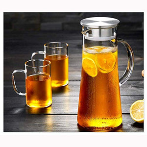 HOUSING ENTERPRISE® 1.3 Liter Glass Pitcher with lid iced Tea Pitcher Water jug hot Cold Water Wine Coffee Milk Juice Beverage Carafe (Pitcher) (1300 ML Pack of 1) - Home Decor Lo