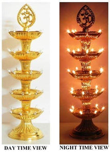 Enamic UK Premium 5 Layer Electric Gold LED Bulb Lights Diya|Deep|Deepak for Pooja|Puja|Mandir| Diwali Festival Decoration||Pack of 2|| Make in India || H-032 - Home Decor Lo