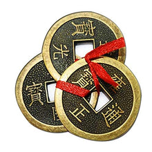 Load image into Gallery viewer, Divya Mantra Feng Shui Chinese Lucky Fortune I-Ching Dragon Coin Ornaments Wealth Charm Amulet Three Bronze Metal Coins with Hole and Red Ribbon Knot for Good Money Luck, Decoration Charms – Copper - Home Decor Lo