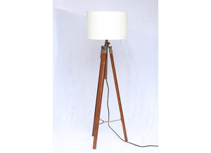 Wooden Tripod Floor Lamp Stand with Shade and Bulb: Off White - Home Decor Lo