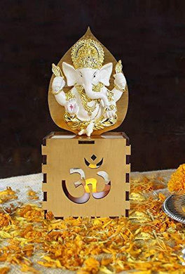 Gold Plated Ganesha Idol with Tealight Candle - Home Decor Lo