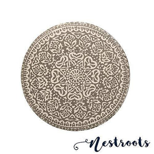 Nestroots Printed Ottoman Cushion Footrest Stool Pouf - 4 Wooden Legs Added Stability (Off-White Printed) - Home Decor Lo
