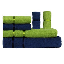 Load image into Gallery viewer, Story@Home 6 Piece Cotton Bath and Hand Towel Set - Lime and Navy - Home Decor Lo
