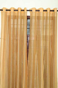 Exporthub 2 Piece Fancy Sparkling Sheer Strip Net Curtains - Door - 7 Ft, Golden - Home Decor Lo