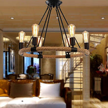 Load image into Gallery viewer, CITRA Industrial 3 Styles 6 Heads, 1 Tier Vintage Hemp Rope Chandelier Pendant Metal Island Lighting Fixture Ceiling Lamp for Living Room Cafe Basement Restaurant Bar (Black/Beige) - Home Decor Lo