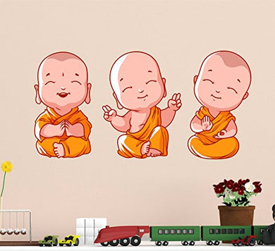 Decals Design 'Buddha Design Three Baby Monk PVC Wall Sticker' (PVC Vinyl, 60X45cm, Multicolor) - Home Decor Lo