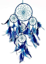 Load image into Gallery viewer, Rooh Dream Catcher ~ Blue 4 Tier with Pretty Lights ~ Handmade Hangings for Positivity (Can be Used as Home Décor Accents, Wall Hangings, Garden, Car, Outdoor, Bedroom, Key Chain, Windchime) - Home Decor Lo
