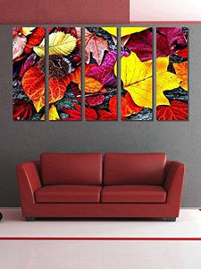 999Store Framed Ready to Hang Multiple Frames Printed Wooden Frame red Leaves Wall Art Panels for Living Room Painting - 5 Frames (130 X 76 cms) - Home Decor Lo