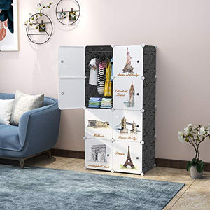 Keshav International Kid's Wardrobe Cabinet 8 Door Storage Organizer Almirah Rack Shelf for Clothes Living Room Bedroom (Black) - Home Decor Lo