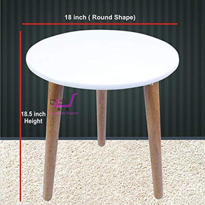 Dream Arts Shoppee Foldable Round Shaped Bed Side Table for Coffee Tea & Living Room Beauty Full Table (Medium, White Natural) - Home Decor Lo