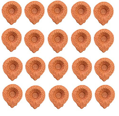 Diwali Clay/MITTI/Terracotta Designer Diya Pack of 20 by Zealous Arts (AVL in Packs of 20,50 & 100) - Home Decor Lo