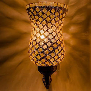 DEVBEADS Golden Wave Hurricane Wall Bracket Glass Mosaic Lamp 19cm - Home Decor Lo