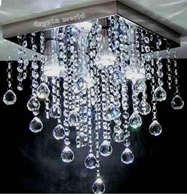Crysta World™ Crystal Glass Ceiling Lamp Chandelier(4 Light White Colour) with Glass Bead & Crystal Chandelier (White) - Home Decor Lo