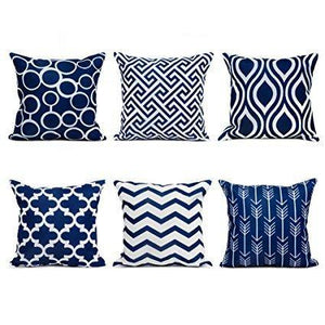 MODERN HOMES Cotton Designer Decorative Throw Pillow Covers/Cushion Covers (Navy Blue, 16x16 inches) - Set of 6 - Home Decor Lo
