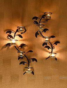 Hosley Set of 2 Wall sconces 42cm Long with 8 Glass Cup Candle Holders and Bonus Tealight Candles - Home Decor Lo