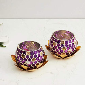 Home Centre Nova Set of 2 Polka-Dot Votive Holder with Lotus - Home Decor Lo