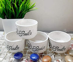 LOTUM 3D Cut Pure Ceramic Unique Pure White Matte Finish (Set of 4) Mini Bowls Lead Free Suitable to use As Chatni Bowl,Soup Bowl,Vegetable Bowl etc. - Home Decor Lo