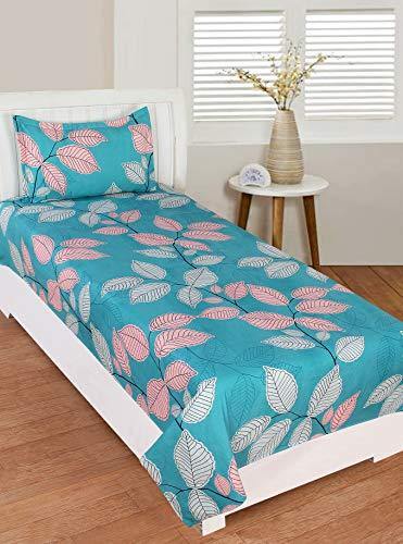 RD TREND Leaf Printed Single Bed Sheet(Size-90 inch x 60 inch) with Pillow Cover(Size-18 inch X 28 inch) (Green) - Home Decor Lo