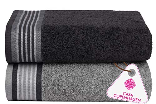 Casa Copenhagen He & She Collection 2 Pieces Cotton Extra Soft Large Bath Towel (70 x 140 cm) - Granite Grey & Mirage Grey - Home Decor Lo
