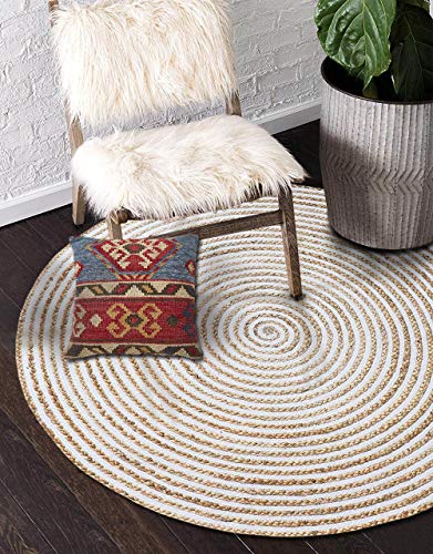 The Home Talk Hand Woven Braided Jute and Cotton Area Rug, Round, Reversible (Beige, 3 Feet Diameter) - Home Decor Lo